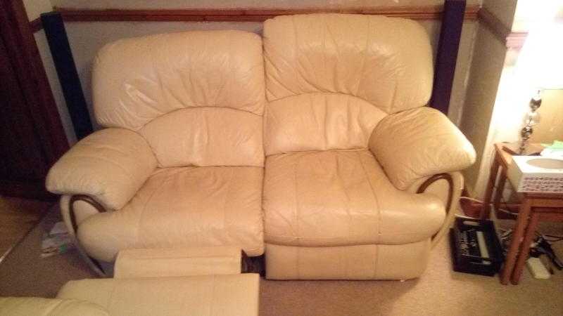 Recliner Sofas -3 seater sofa 2 seater sofa and arm chair in cream leather