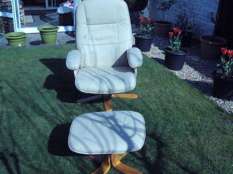 reclining armchair  footstool in cream