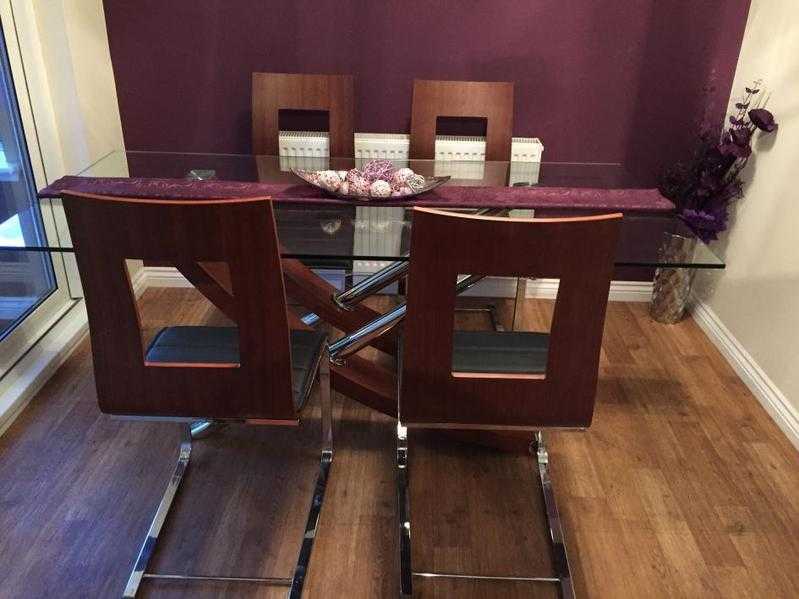 RECTANGULAR GLASS DINING TABLE AND 4 CHAIRS