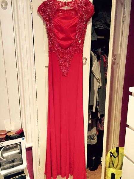 Red beaded prom dress