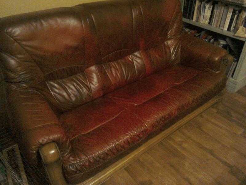 Red leather 3 seater sofa