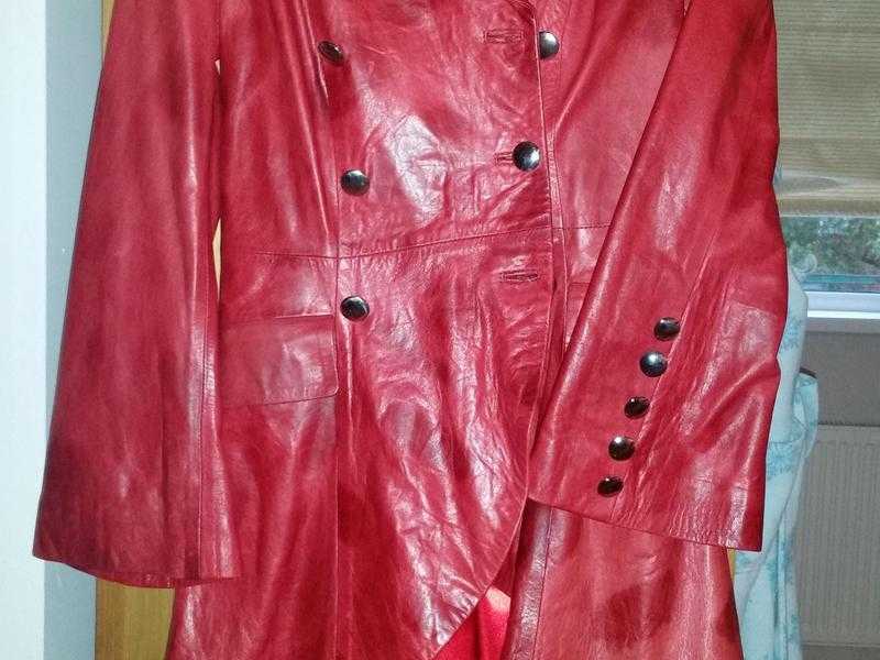 RED LEATHER LONG COAT