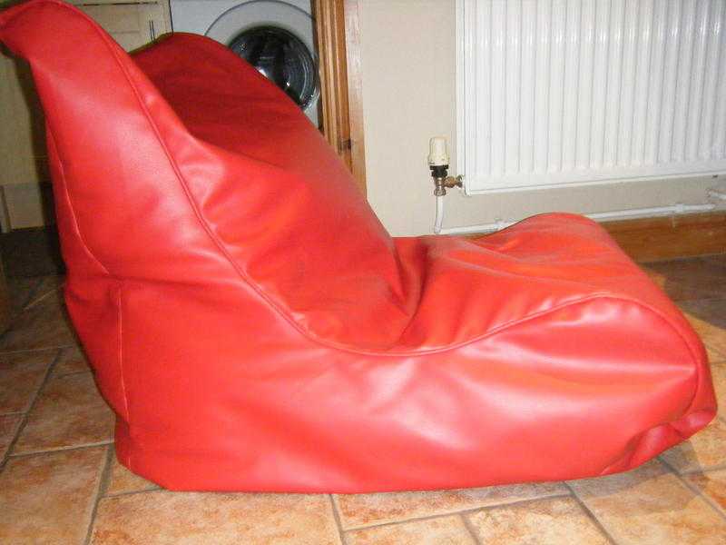 Red leather look beanbag