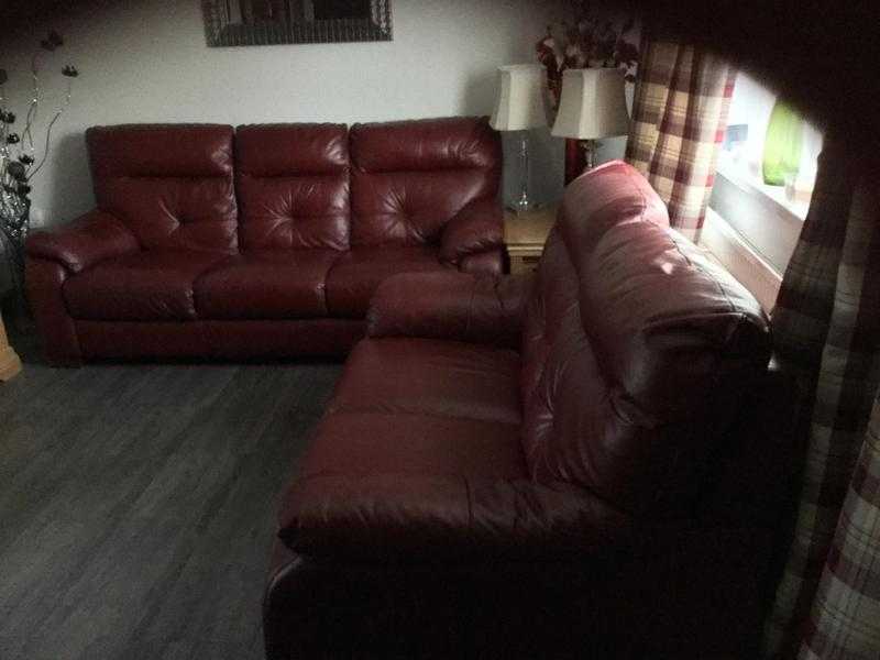 Red Leather three and two seater sofa