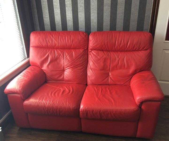Red Leather Three Piece Suite