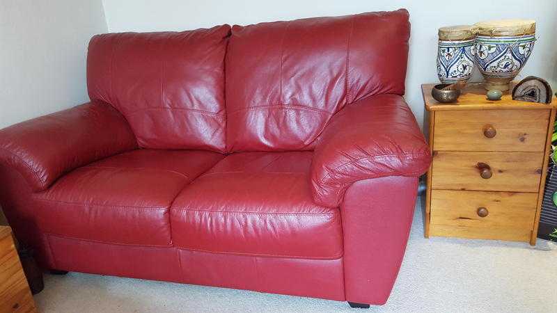 Red Leather Two Seater sofa