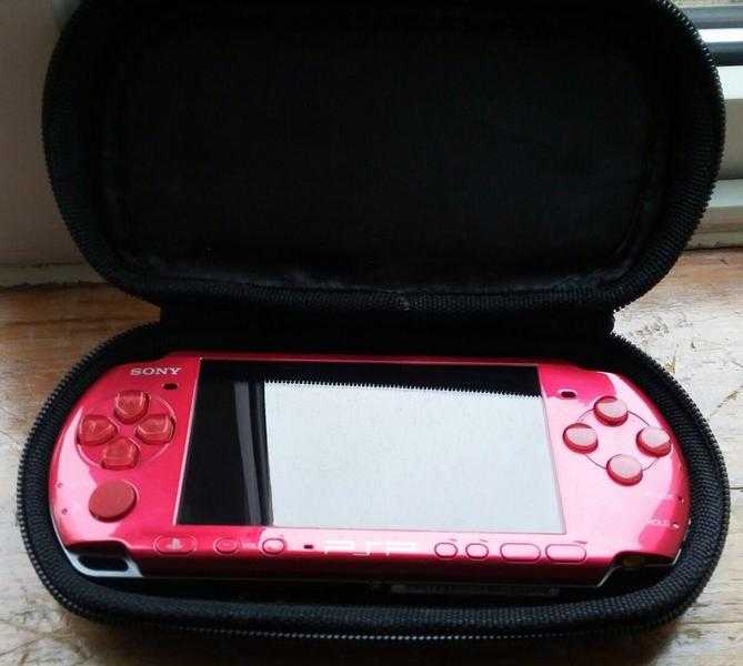 Red PSP With Carry Case and 27 Games  4 UMD Movies