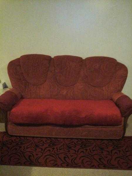 Red Sofa with 2 Arm chairs