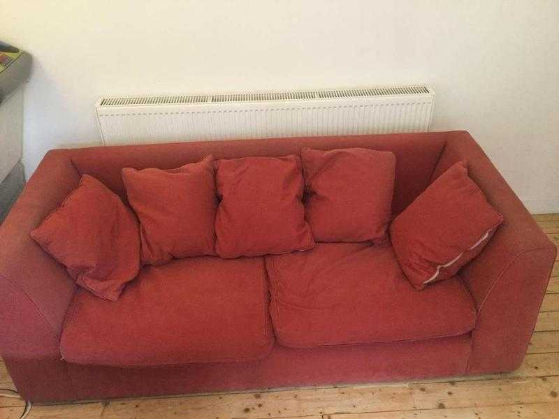 Red sofa5 cushions