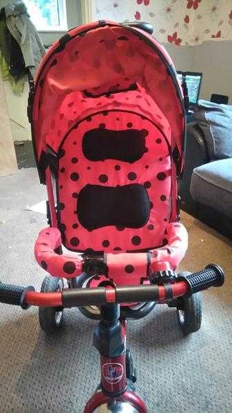 red with black spots toddler tricycle