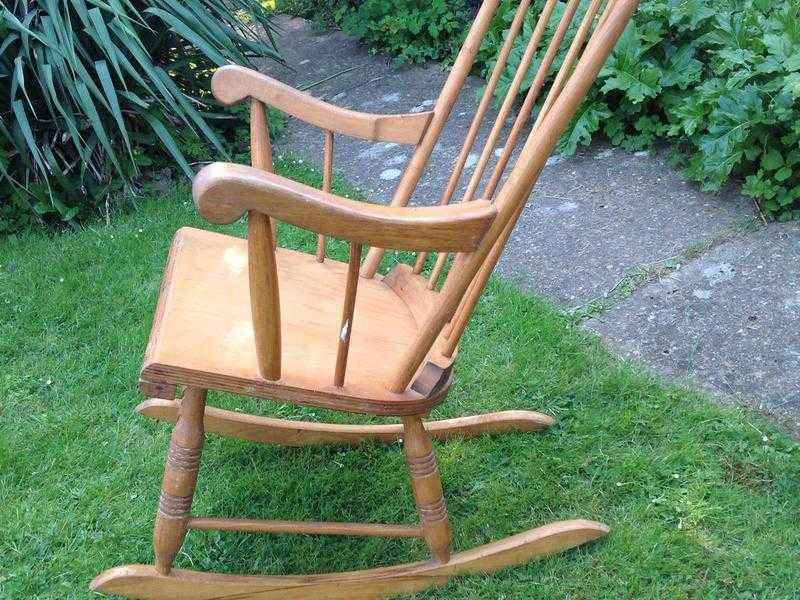 REDUCED 1970039s light coloured wood -looks like beech or ash Rocking chair,comfy and cool