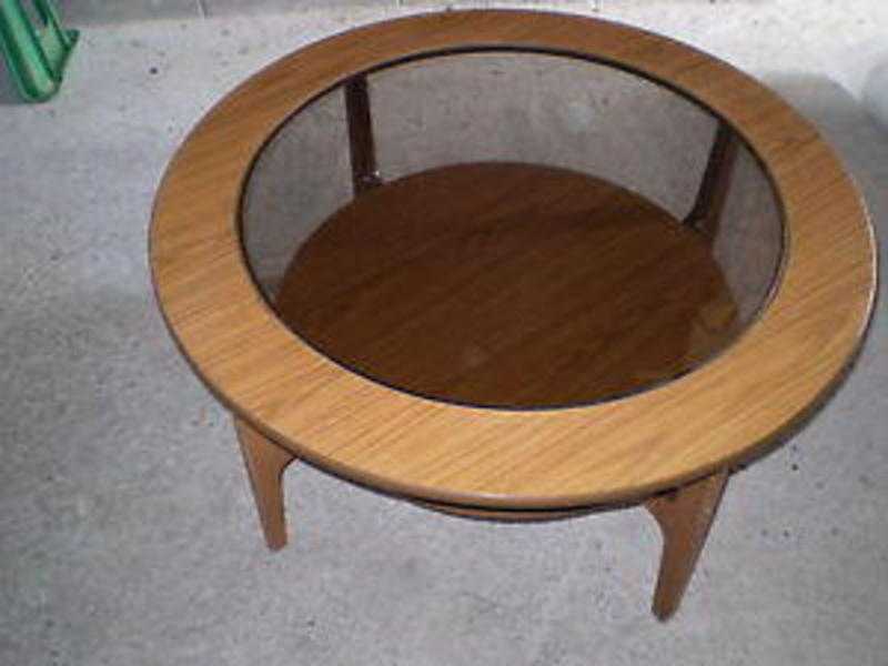 Reduced GENUINE SCHREIBER 19601970 CIRCULAR COFFEE TABLE SMOKED GLASS TOP RETRO