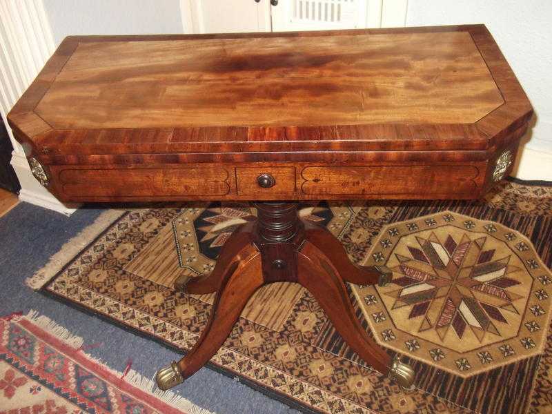 REGENCY PERIOD c1815 ROSEWOOD  amp MAHOG  INLAY FOLDING CARD TABLE