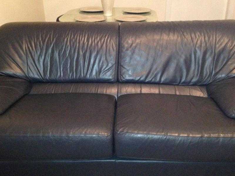 Reid navy real leather 2 x 3 seaters sofas