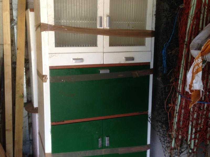 Retro kitchen larder and glass wall cabinets