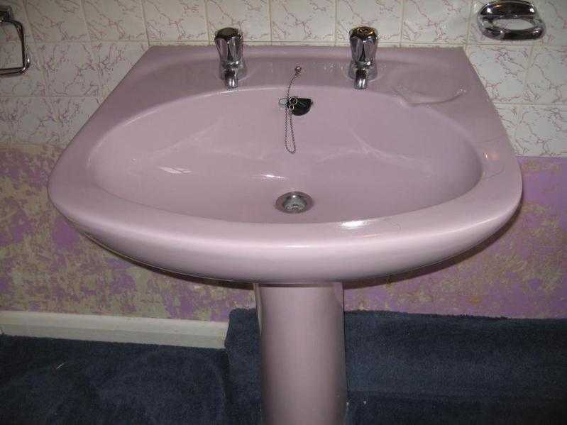 Retro Lilac Hand Basin, Pedestal amp Toilet by Armitage Shanks