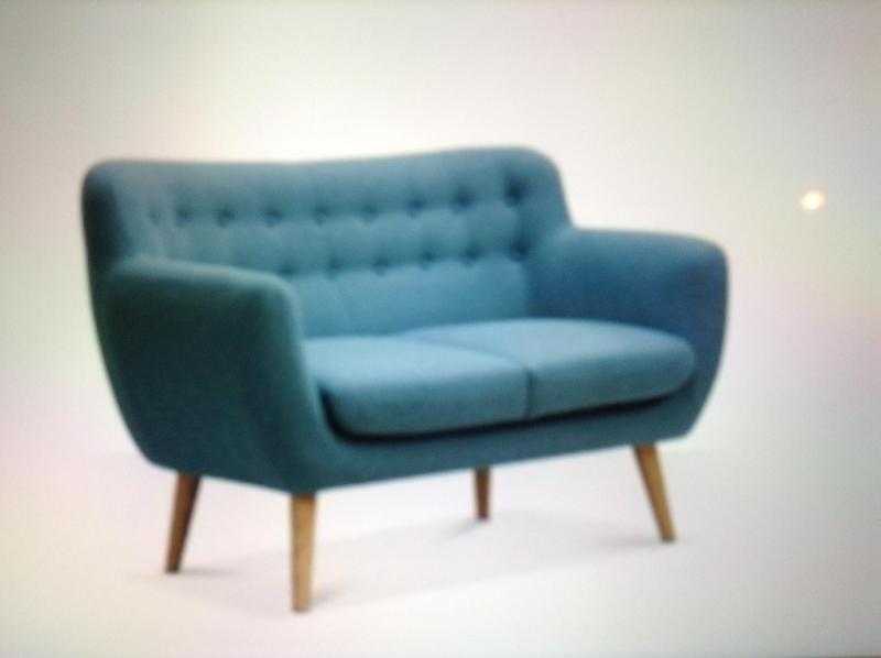 Retro modern 2 seater sofa - light blue - 1 year old - great buy