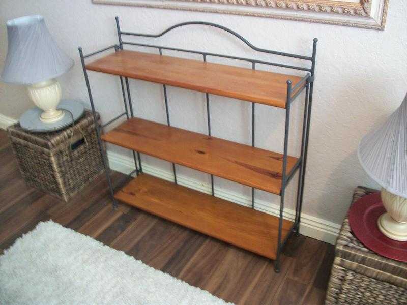 Retro Shelving unit metal with 3 mahogany wood shelves