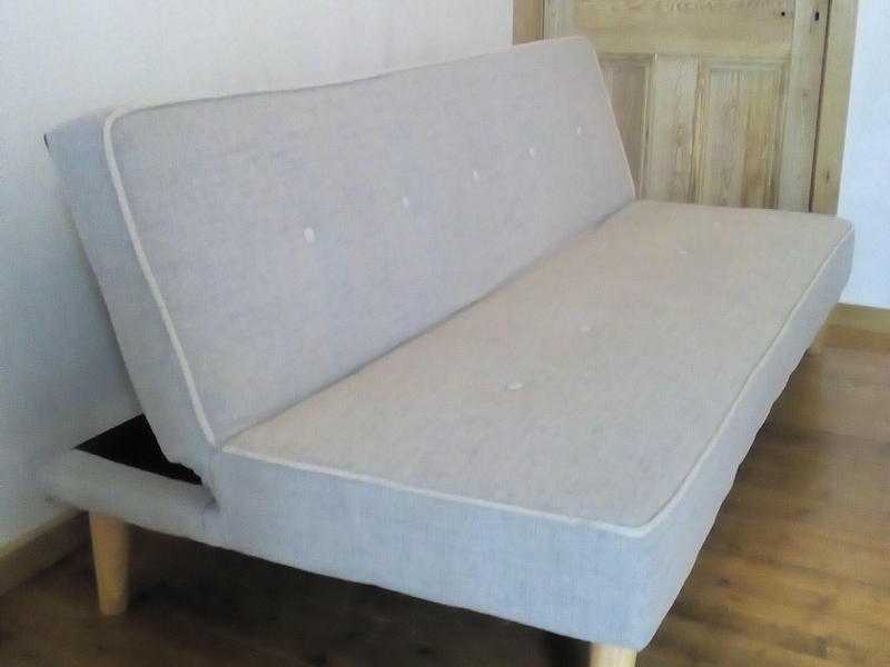 Retro Vintage Scandinavian Danish Style sofa bed in grey padded fabric