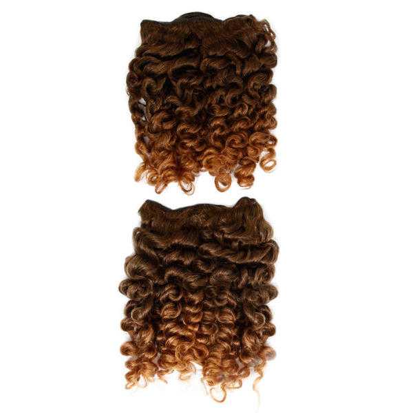 Rod Curl Afro Hair Extensions Weave On Weft - 14quot Inch - Light Brown and Auburn
