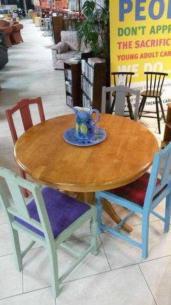 round dining table  4 painted chairs