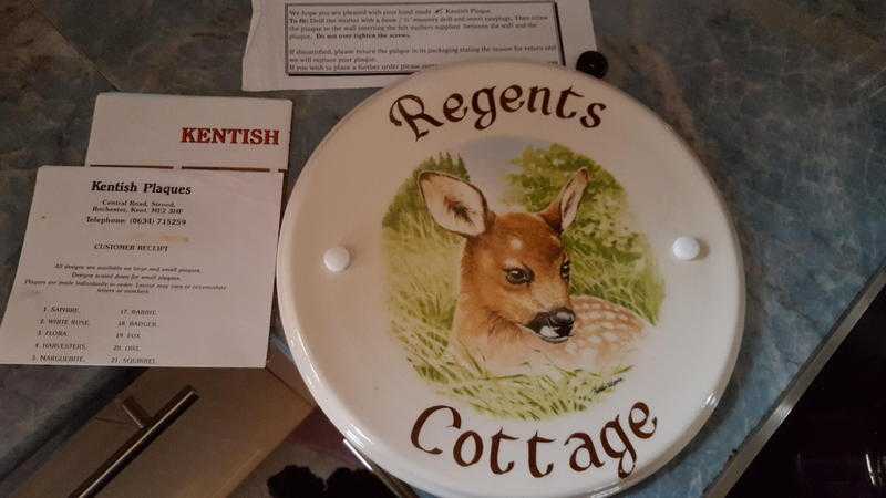 ROUND HOUSE SIGN WITH A CUTE FAWN - MADE BY KENTISH PLAQUES.