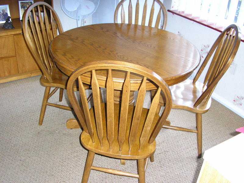 Round table and four chairs.