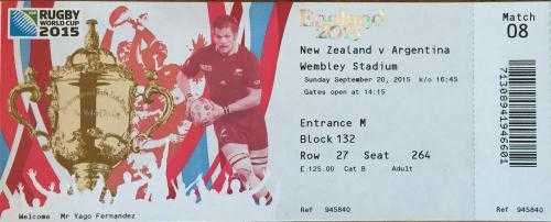 Rugby World Cup - 3 tickets - NEW ZEALAND vs ARGENTINA - WEMBLEY STADIUM - 20th september