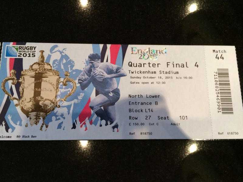 Rugby World Cup Ticket QF SCOTLAND v AUSTRALIA. Block L14, 100