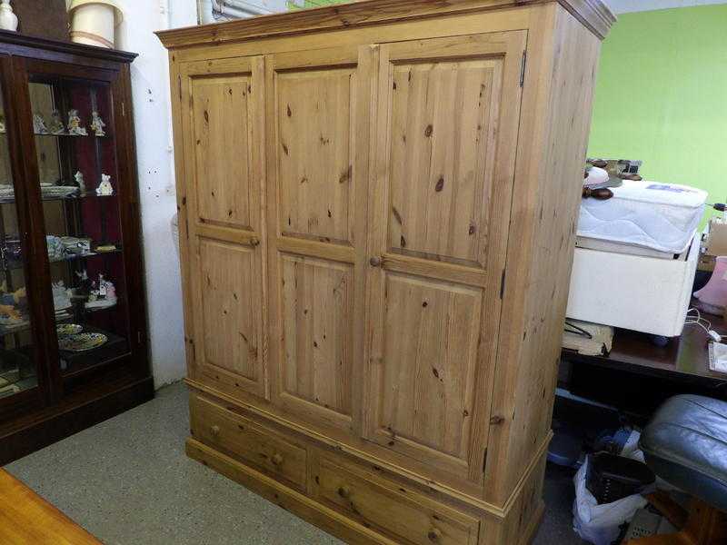 SALE NOW ON Solid Pine Triple Wardrobe With 2 Drawers, VGC, Local Delivery Service Available