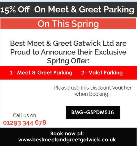 Save 15 on Meet amp Greet Gatwick Parking Service