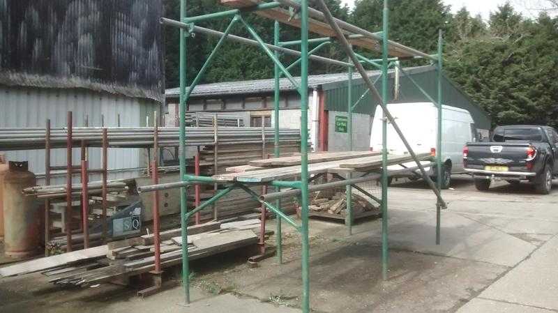 Scaffolding frames, poles and various clips.