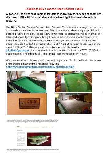 Second Hand Full Size Riley Starline Snooker Table for Sale M44 Irlam