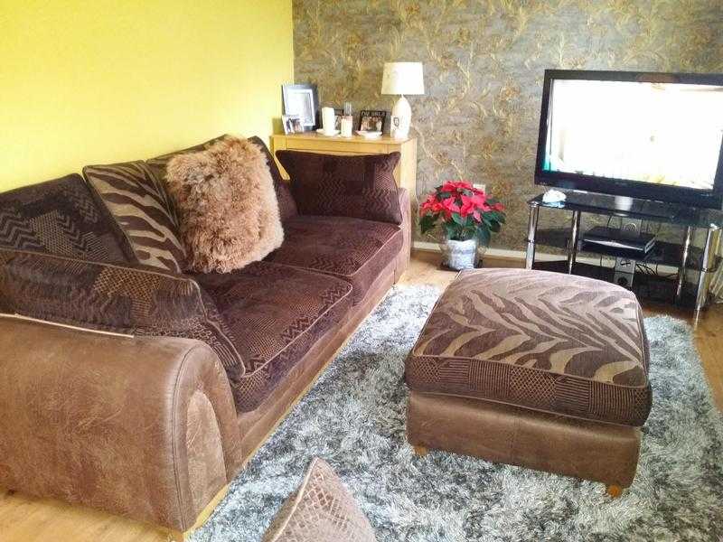 Second hand sofa, armchair and foot stoole