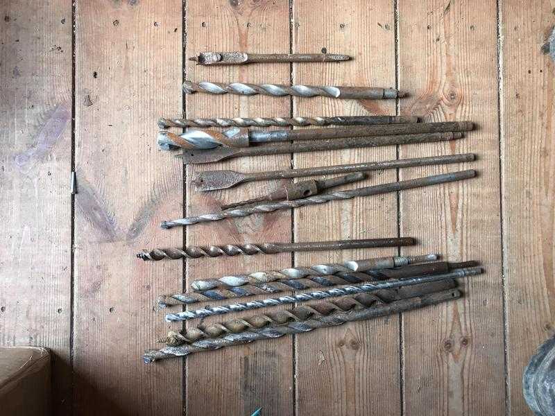 Selection of drill bits - some long series, some carbide tipped, masonry, wood