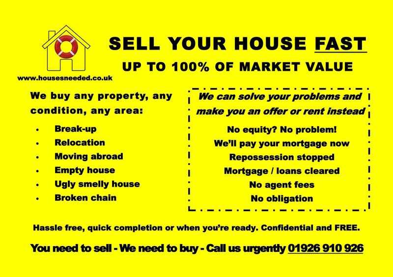 SELL YOUR HOUSE FAST - UP TO 100 OF MARKET VALUE