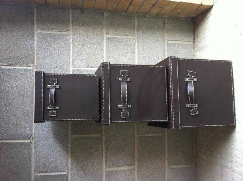 Set of 3 chocolate brown faux leather storage boxes