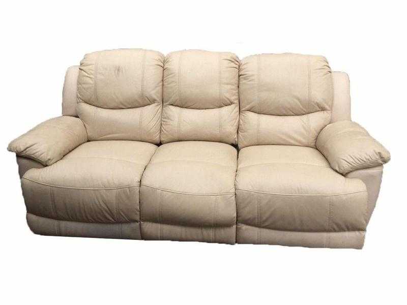 SET of 3 Seater  Armchair White Cream ELECTRIC Recliner Sofa Settee Real Leather Very Comfortable