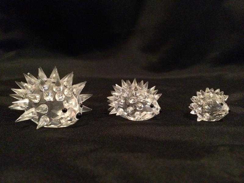 Set of 3 Swarovski crystal hedgehogs