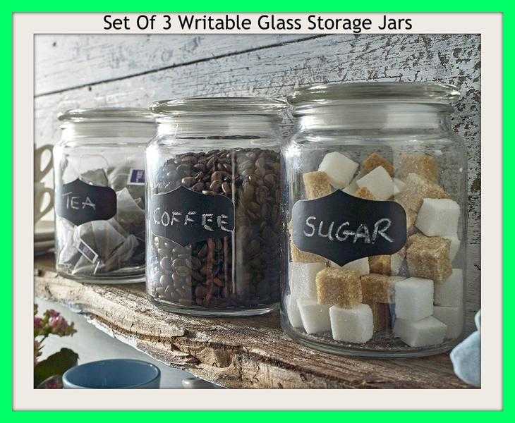 Set Of 3 Writable Glass Storage Jars