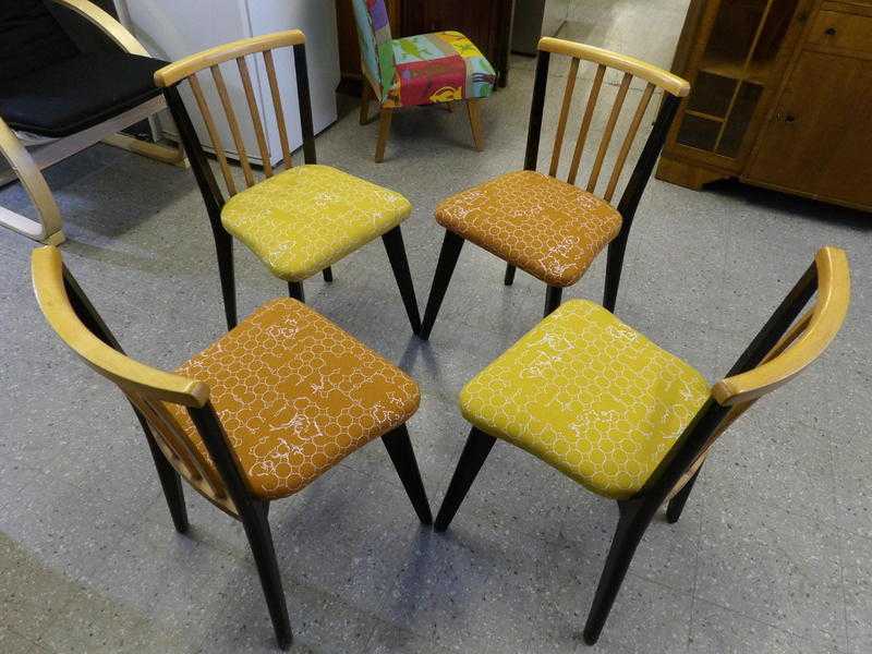 Set of 4 retro dining chairs re-upholsterd by The RGFs Restoration Team