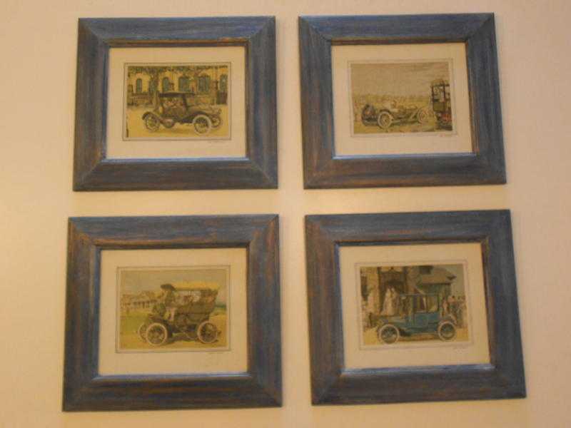 SET OF 4 VINTAGE CAR FRAMED PRINTS BY LESLIE SAALBURG