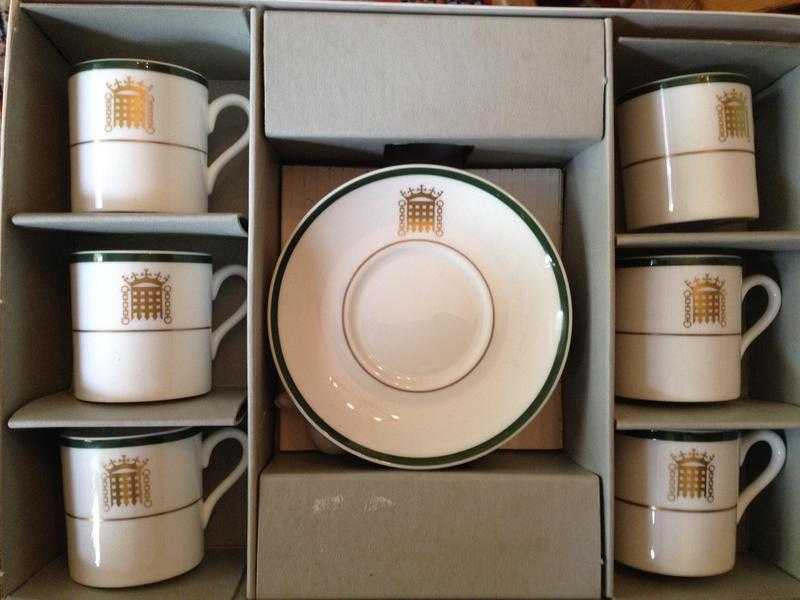 Set of 6 Wedgwood quotHouse Of Commonsquot Portcullis Coffee Cups  Cans amp Saucers