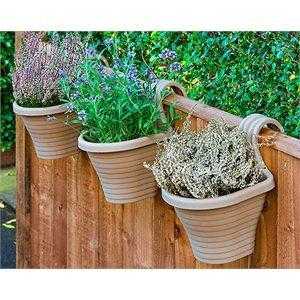 Set Of Three Beige Balcony Planters