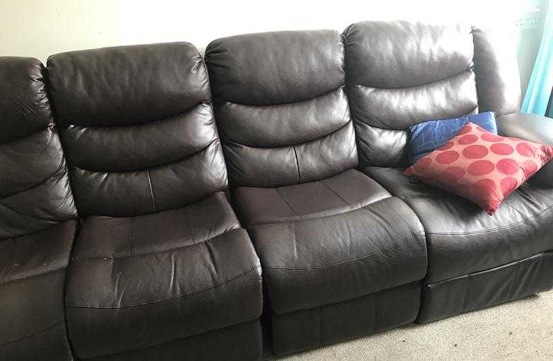 Seven seater brown leather corner sofa