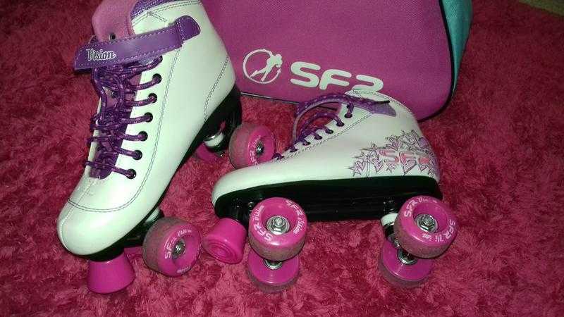 SFR Vision II WhitePink Kids Quad Roller Skates - UK 5, plus bag