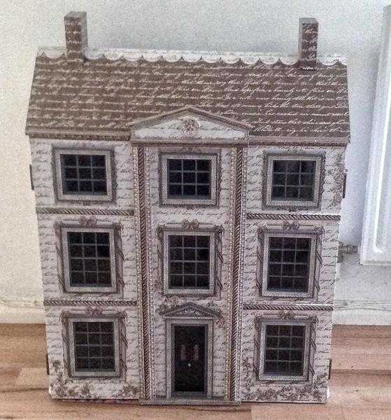 Shabby Chic, Black and White, Up Cycled Decoupage Dolls House.