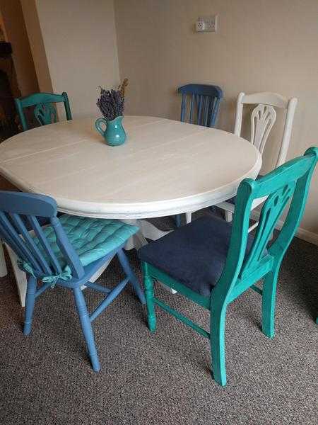 Shabby chic dining table with 6 chairs