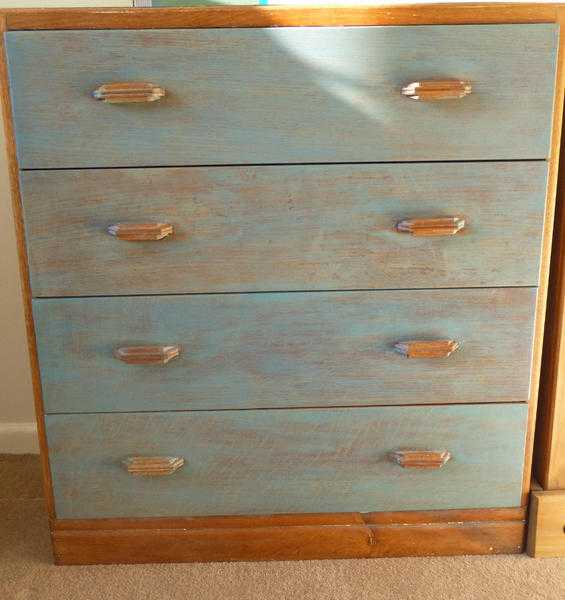 shabby chic  oak waxed chest of drawers