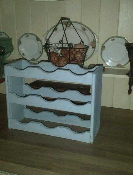 Shabby chic painted pine wooden wine bottle storage rack stand holder Farrow amp Ball Parma Grey